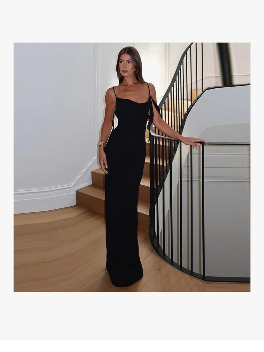Elegant Black Spaghetti-Strap Evening Dress